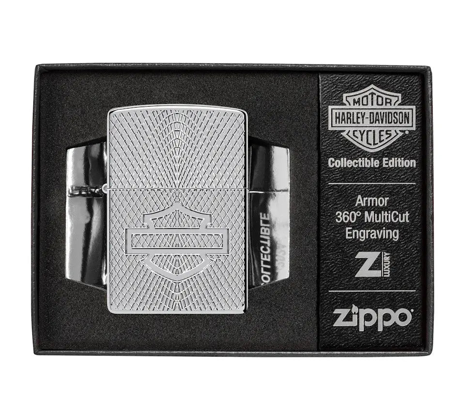 Harley-Davidson Armor High Polish Chrome Deep Carve Windproof Lighter Harley Davidson