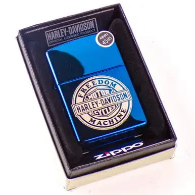 Blue Chrome Harley Davidson 'freedom Machine' Zippo Lighter Harley Davidson