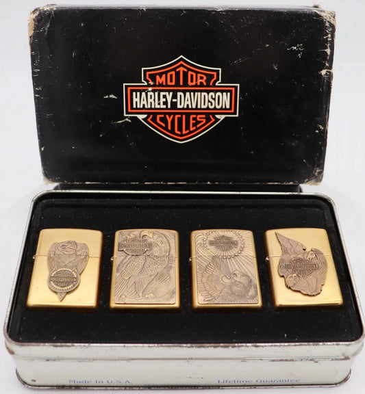 Vintage 1997 Zippo Harley-Davidson Barrett-Smythe 4 Brass Eagle Lighters Harley Davidson